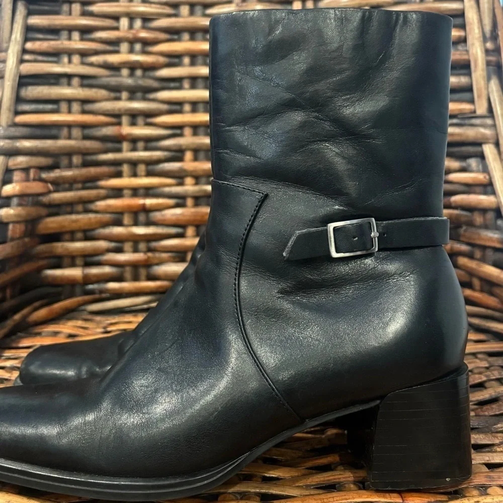 Villager HARRIS Dressy Ankle Boots Black Leather Block Square Toe Size 7